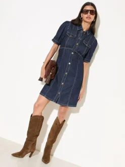 Sale Friends Like These Rinse Wash Denim Seamed Detail Mini Dress