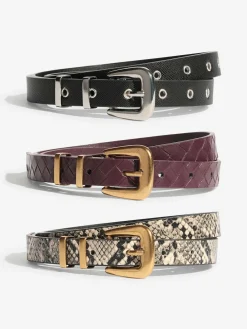 Sale Friends Like These Belts 3 Pack Snake Print, Burgandy and Black