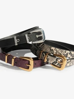 Sale Friends Like These Belts 3 Pack Snake Print, Burgandy and Black