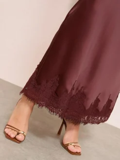 Clearance Friends Like These X Lucy Mecklenburgh Satin Lace Trim Maxi Skirt Brown