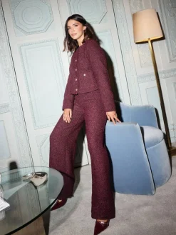 Friends Like These X Lucy Mecklenburgh Burgandy Boucle Wide Leg Trousers