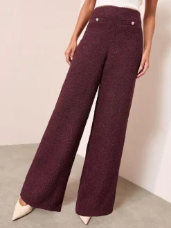 Friends Like These X Lucy Mecklenburgh Burgandy Boucle Wide Leg Trousers