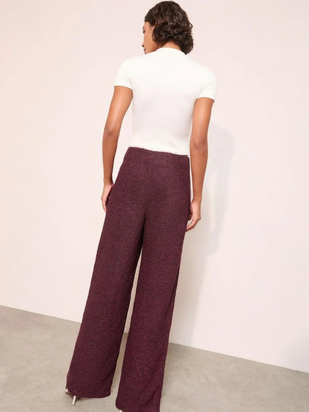 Friends Like These X Lucy Mecklenburgh Burgandy Boucle Wide Leg Trousers