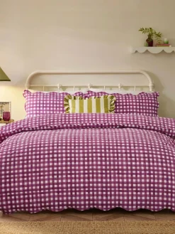 Furn Berry Pink Scalloped Edge Gingham Duvet Set^ Branded Bedlinen|Bedsets & Duvet Covers