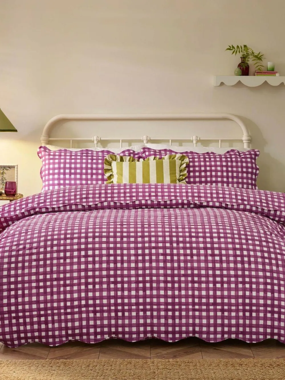Furn Berry Pink Scalloped Edge Gingham Duvet Set^ Branded Bedlinen|Bedsets & Duvet Covers