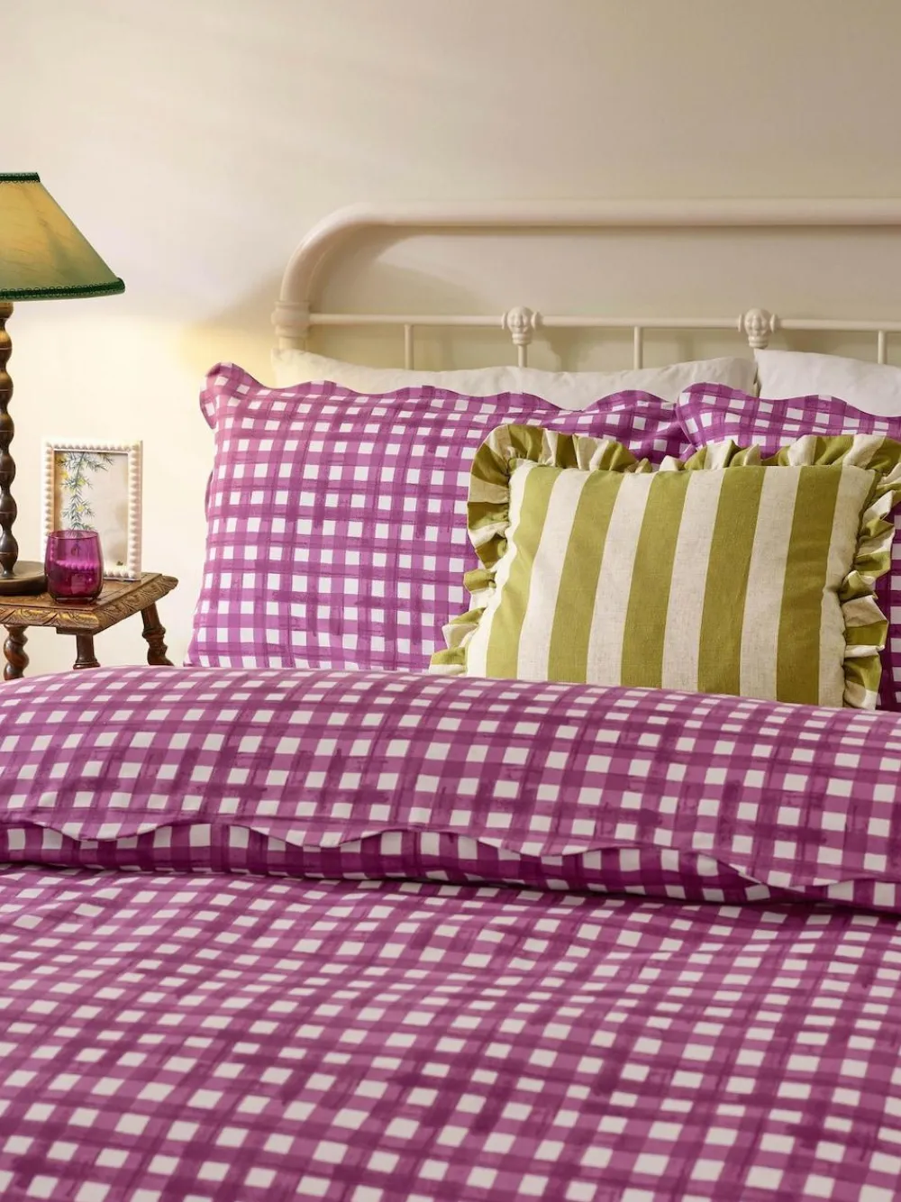 Furn Berry Pink Scalloped Edge Gingham Duvet Set^ Branded Bedlinen|Bedsets & Duvet Covers