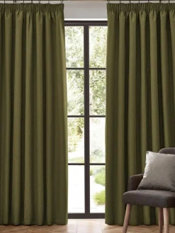 Furn . Olive Dawn 100% Blackout Thermal Pencil Pleat Curtains^ Curtains & Blinds