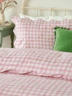 Best Furn Pink Scalloped Edge Gingham Duvet Set