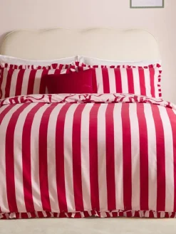 Furn Pink/Red La Vie En Bows Reversible Ruffle Duvet Cover and Pillowcase Set^ Branded Bedlinen|Bedsets & Duvet Covers