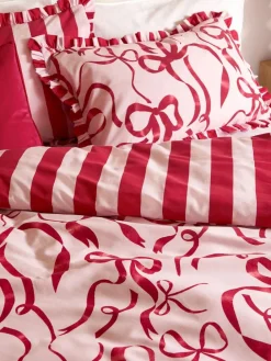Furn Pink/Red La Vie En Bows Reversible Ruffle Duvet Cover and Pillowcase Set^ Branded Bedlinen|Bedsets & Duvet Covers