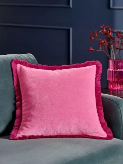 Next Fushsia Pink 45 x 45cm Soft Velour Contrast Fringe Cushion^ Cushions & Throws