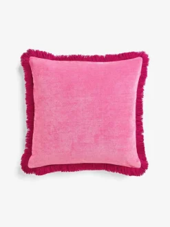 Next Fushsia Pink 45 x 45cm Soft Velour Contrast Fringe Cushion^ Cushions & Throws