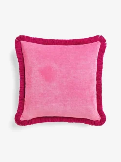 Next Fushsia Pink 45 x 45cm Soft Velour Contrast Fringe Cushion^ Cushions & Throws