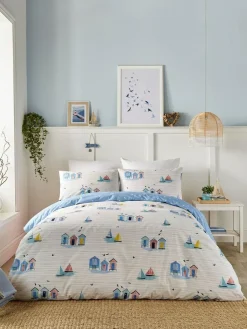 New Fusion Beach Huts Easycare Duvet Cover Set Blue