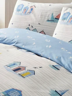New Fusion Beach Huts Easycare Duvet Cover Set Blue