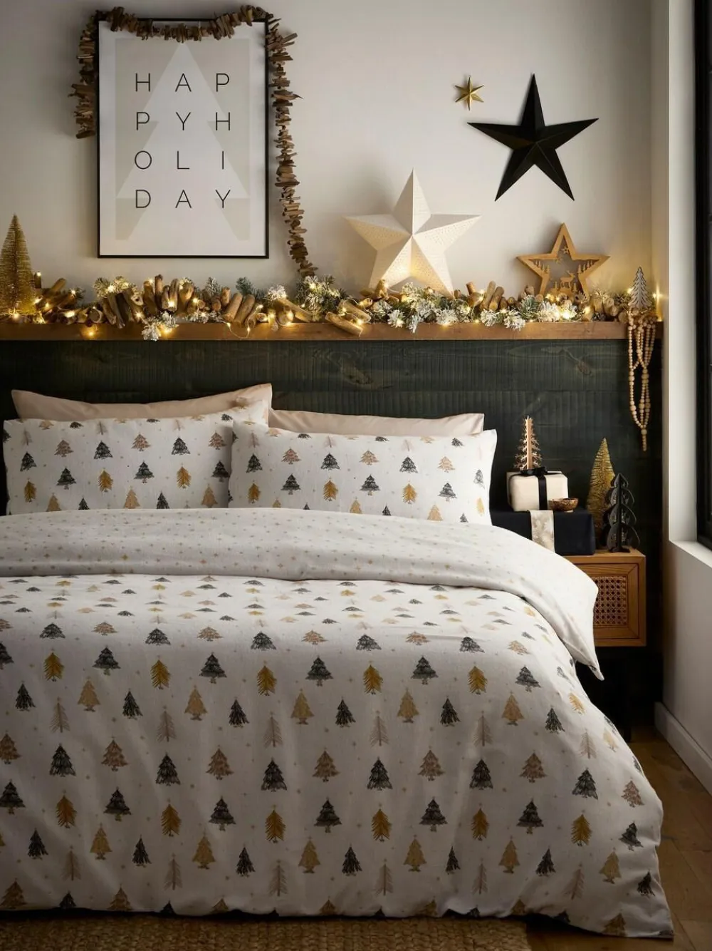 Best Fusion White Festive Trees Supersoft 100% Brushed Cotton Duvet Cover Set