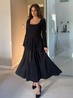 Hot Girl In Mind Black Evie Square Neck Long Sleeve Midi Dress