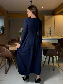 Online Girl In Mind Blue Evie Square Neck Long Sleeve Midi Dress