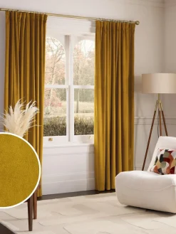 Next Gold Dark Matte Velvet Pencil Pleat Blackout/Thermal Curtains^ Curtains & Blinds
