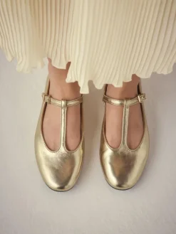 Next Gold Forever Comfort® Leather T-Bar Mary Jane Shoes^Women Flats