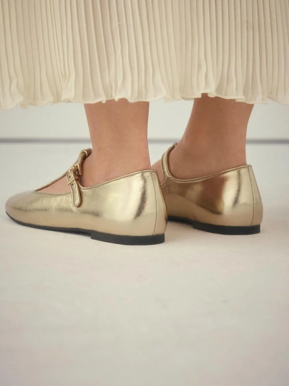 Next Gold Forever Comfort® Leather T-Bar Mary Jane Shoes^Women Flats