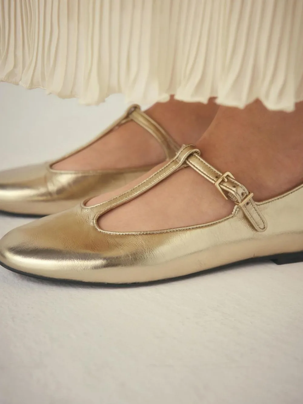 Next Gold Forever Comfort® Leather T-Bar Mary Jane Shoes^Women Flats