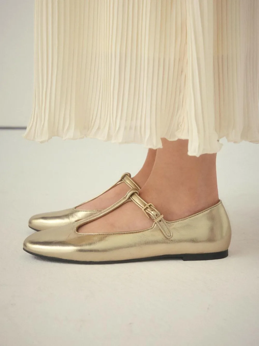 Next Gold Forever Comfort® Leather T-Bar Mary Jane Shoes^Women Flats