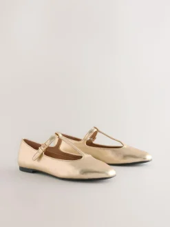 Next Gold Forever Comfort® Leather T-Bar Mary Jane Shoes^Women Flats