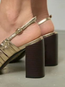 Next Gold Forever Comfort® Leather Slot Slingback Block Heels^Women Heels