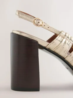 Next Gold Forever Comfort® Leather Slot Slingback Block Heels^Women Heels