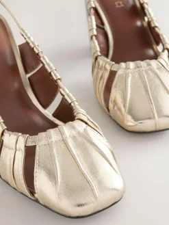 Next Gold Forever Comfort® Leather Slot Slingback Block Heels^Women Heels