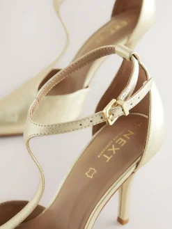 Outlet Next Leather T-Bar Pointed Toe Heels Gold