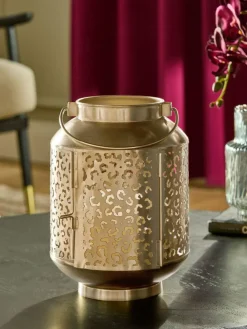Next Gold Metal Leopard Print Cutout Lantern^ Candle Holders & Lanterns