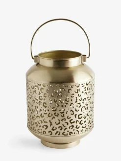 Next Gold Metal Leopard Print Cutout Lantern^ Candle Holders & Lanterns
