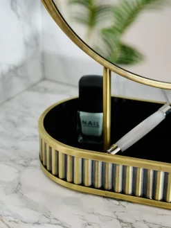 Next Gold Rib 5x Magnification Round Dressing Table Mirror^ Mirrors|Bathroom Accessories