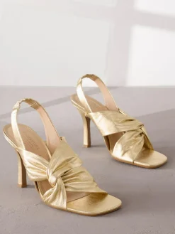 Sale Next Gold Signature Premium Leather Twist Heeled Sandals
