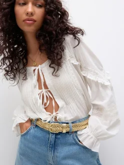 Online Next Hand Plaited Leather Belt Gold Tone