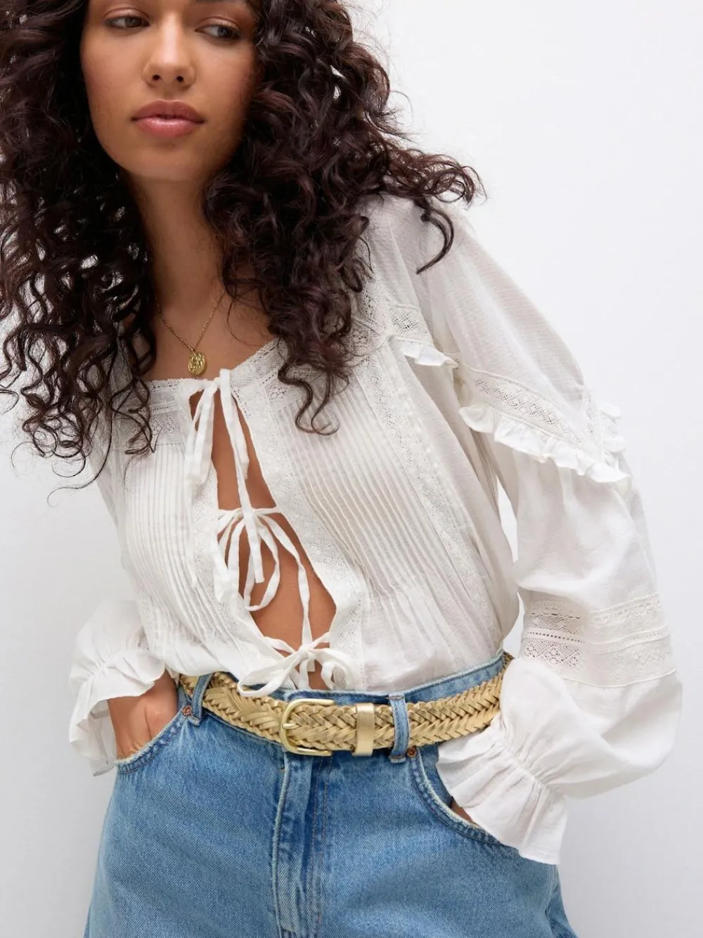 Online Next Hand Plaited Leather Belt Gold Tone