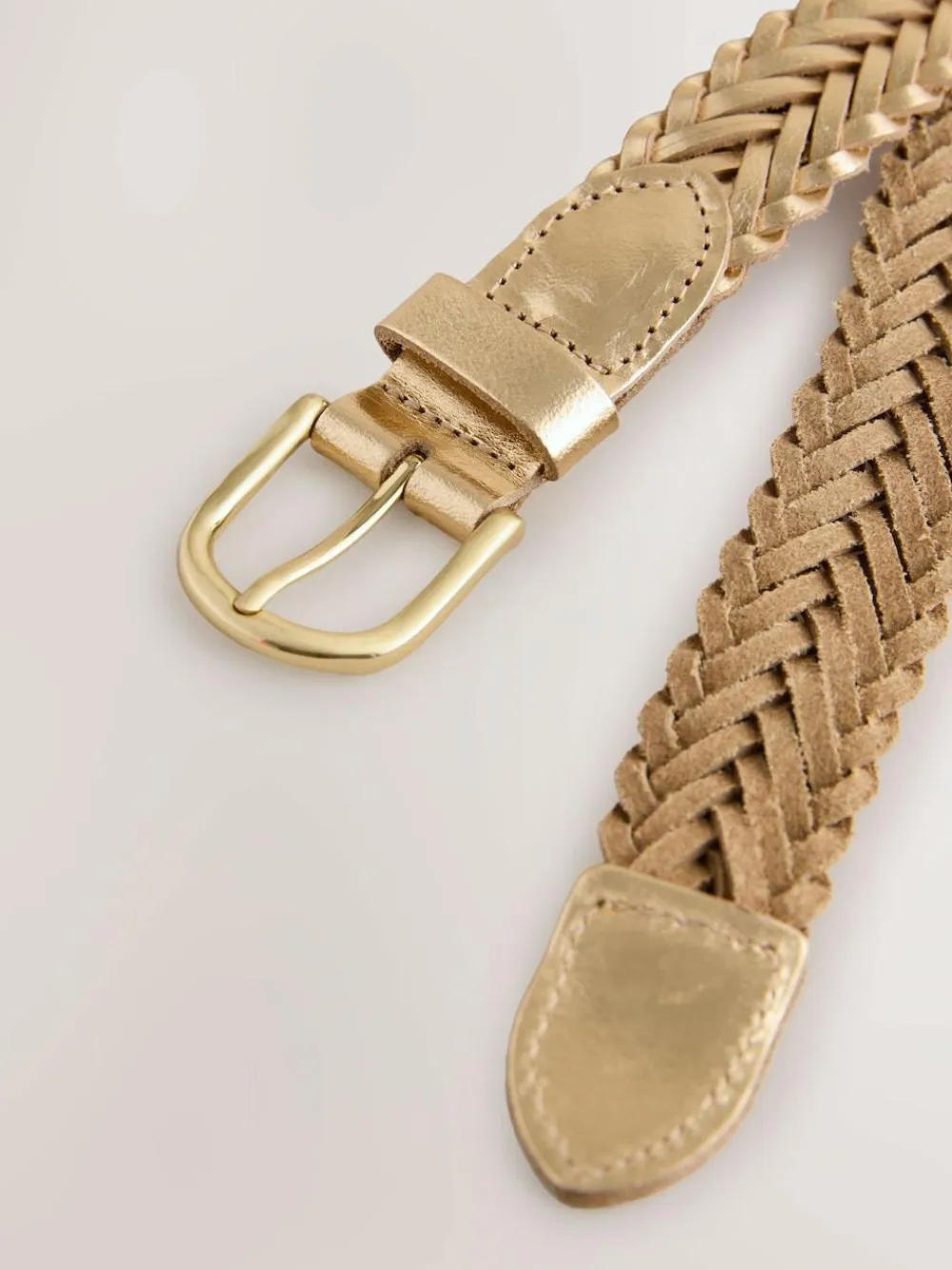Online Next Hand Plaited Leather Belt Gold Tone