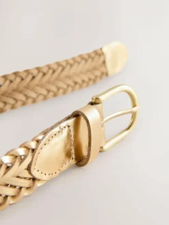 Online Next Hand Plaited Leather Belt Gold Tone