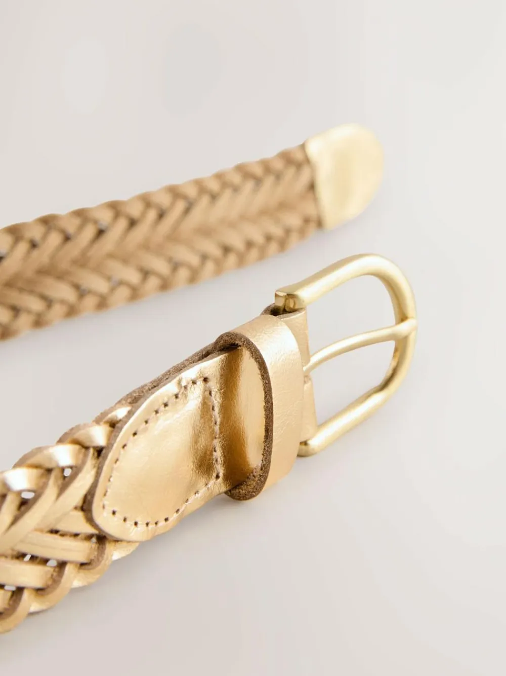 Online Next Hand Plaited Leather Belt Gold Tone