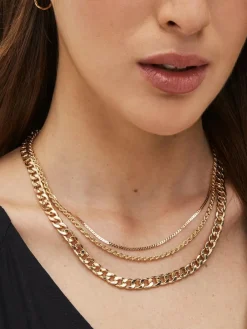 New Next Gold Tone Three Layer Chain Necklace
