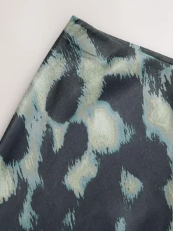 Next Satin Midi Skirt Green Animal Print
