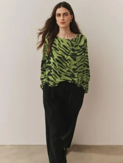 Sale Next Twist Neck Long Sleeve Blouse Green Animal Print