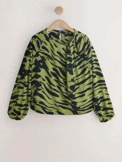 Sale Next Twist Neck Long Sleeve Blouse Green Animal Print