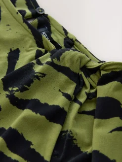 Sale Next Twist Neck Long Sleeve Blouse Green Animal Print