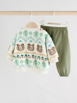 Discount Next Baby Fleece Top and Joggers Set (0mths-2yrs) Green Bear Fairisle