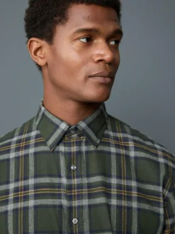 Next Regular Fit Easy Iron Button Down Oxford Shirt Green Blackwatch