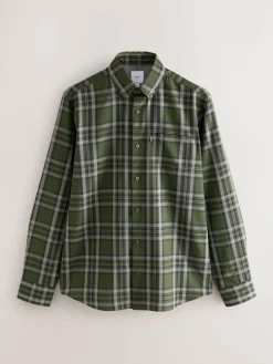 Next Regular Fit Easy Iron Button Down Oxford Shirt Green Blackwatch