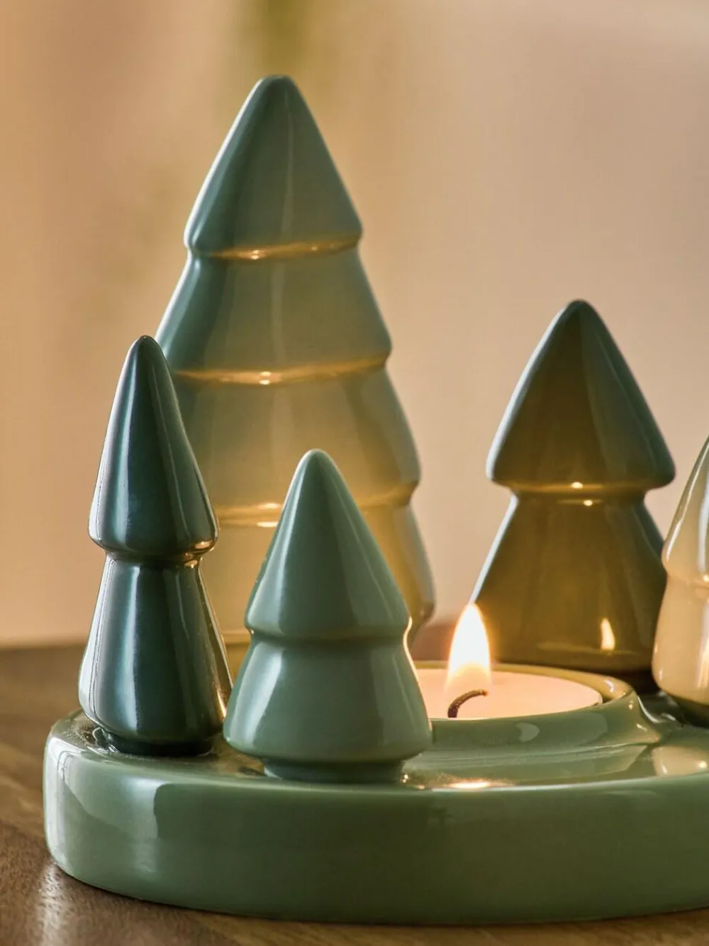 Online Next Green Christmas Tree Tea Light Holder